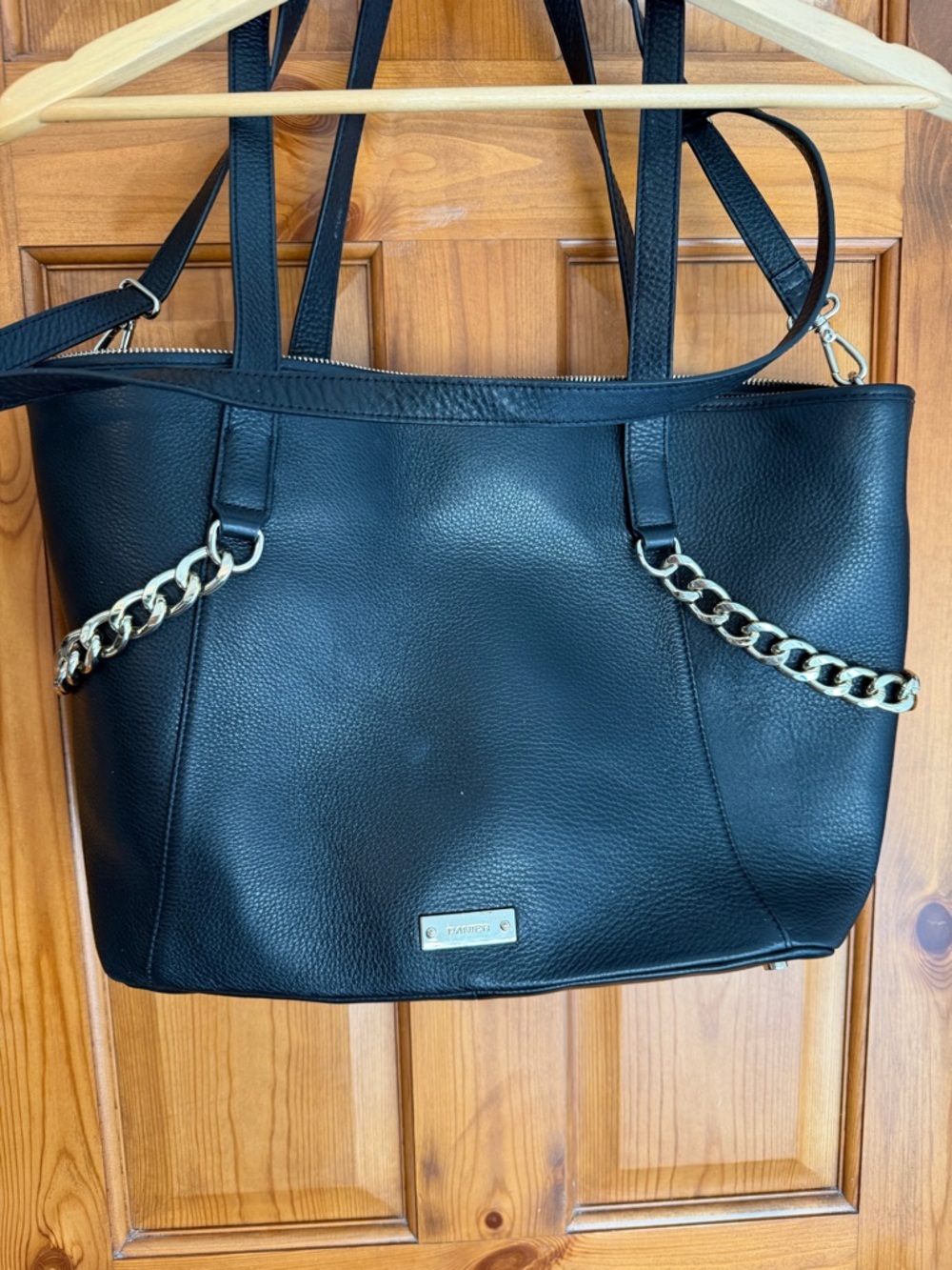 Black Chain-Accent Danier Leather Tote Bag